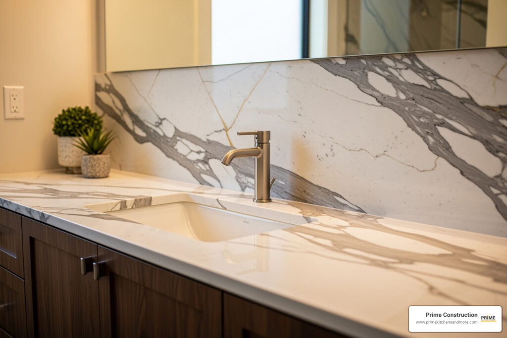 attach marble backsplash vanity