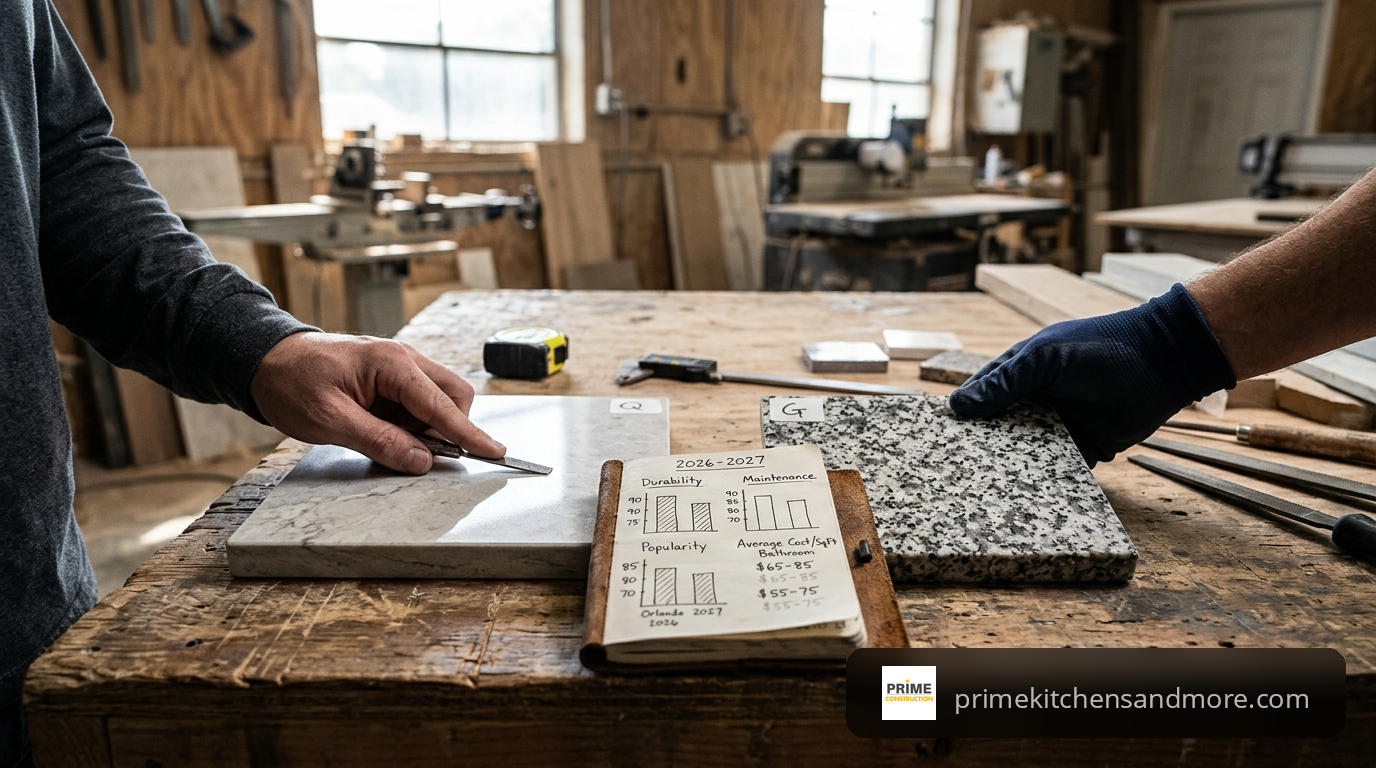 quartz vs granite countertops bathroom in Orlando FL